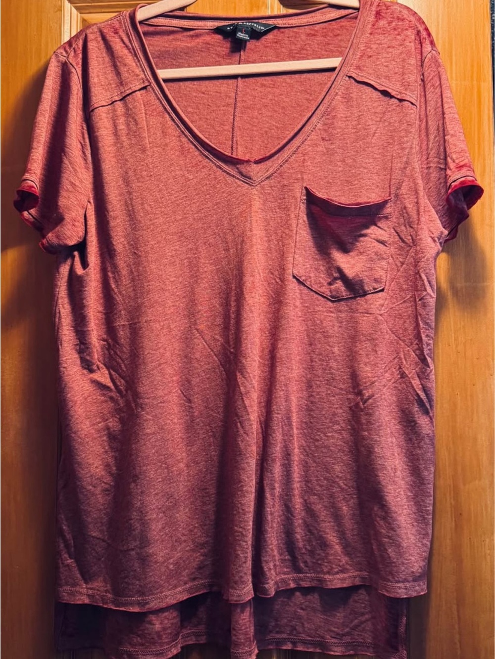 Rock & Republic Rust Red V-Neck Pocket Tee